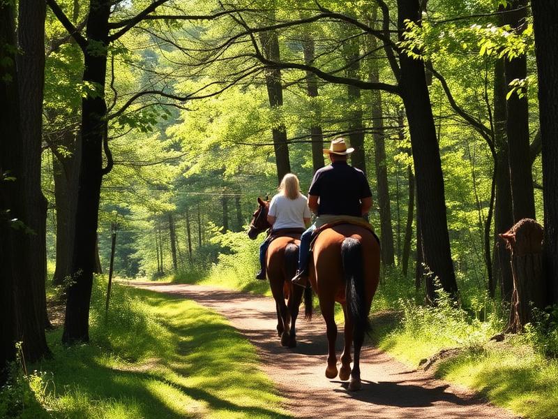 Two riders on a wooded trail in Sherborn